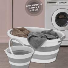 2'li Katlanabilir Temizlik Seti Middle - Katlanır Sele Çamaşır Sepeti Akordiyon Su Kovası