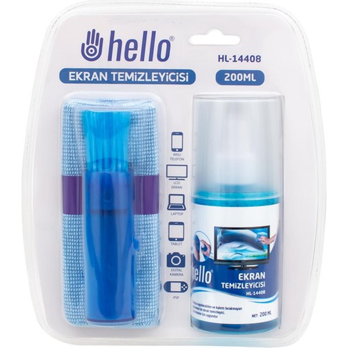 Hello HL-14408 Sprey + Fiber Bez + Fırça 200ML LCD Ekran Temizleme Seti