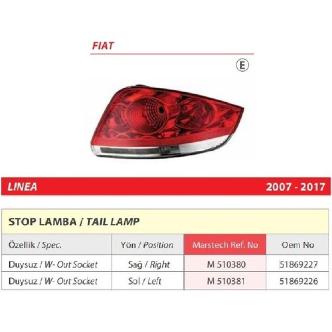 Fiat Linea Duysuz Sol Arka Stop Lambası 2007-2017 -51869226