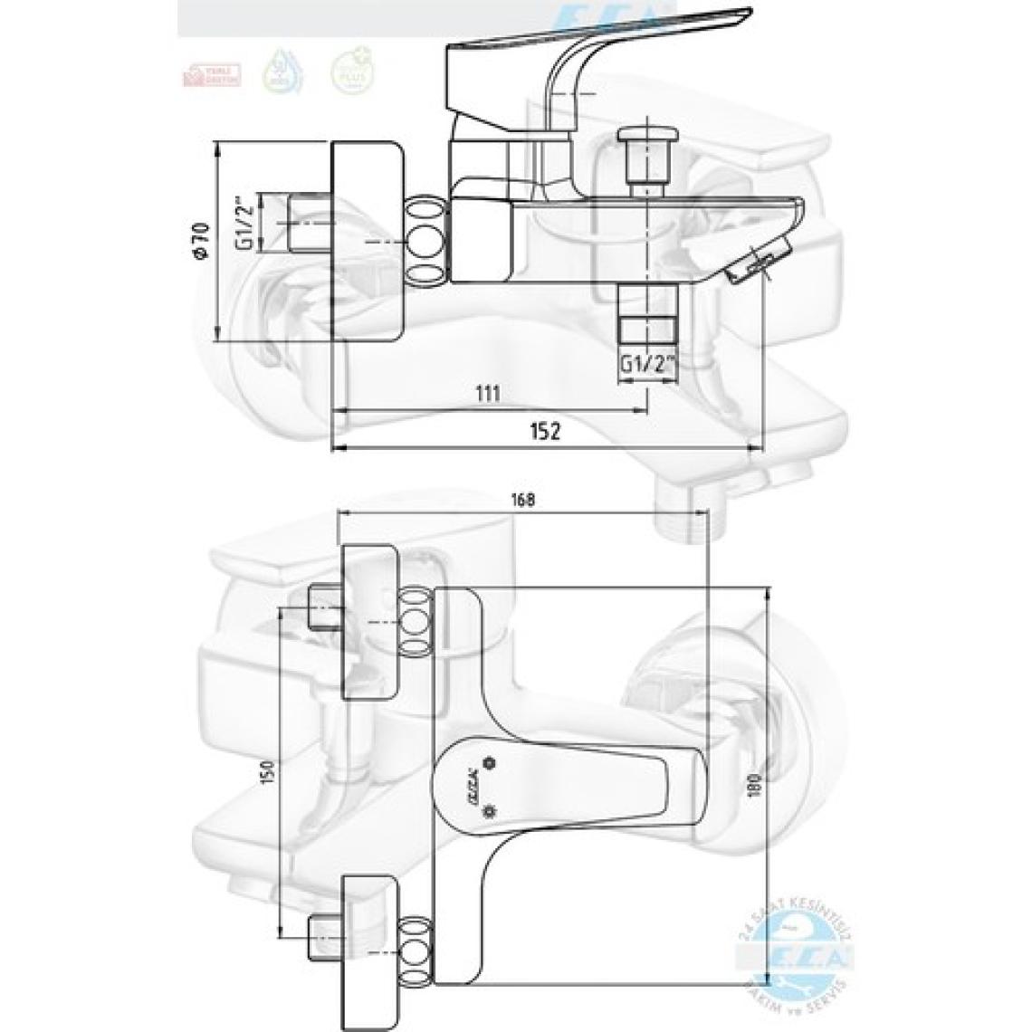 ECA Niobe Banyo Duş Lavabo Bataryası Banyo Musluğu 20 Yıl Garantili E.C.A 102102482