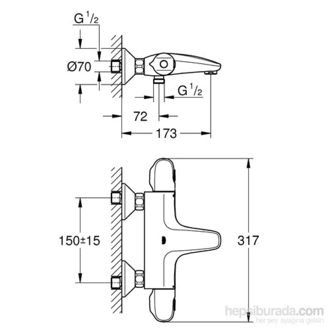 Grohe Grohtherm 1000 New Termostatik Banyo Bataryası - 34155003