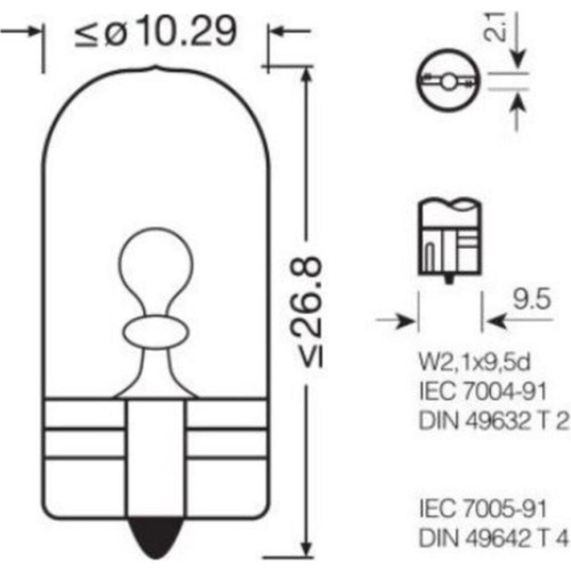 Osram 12V T10 W5W Dipsiz Park Gösterge Ampulü 10 Adet 2825