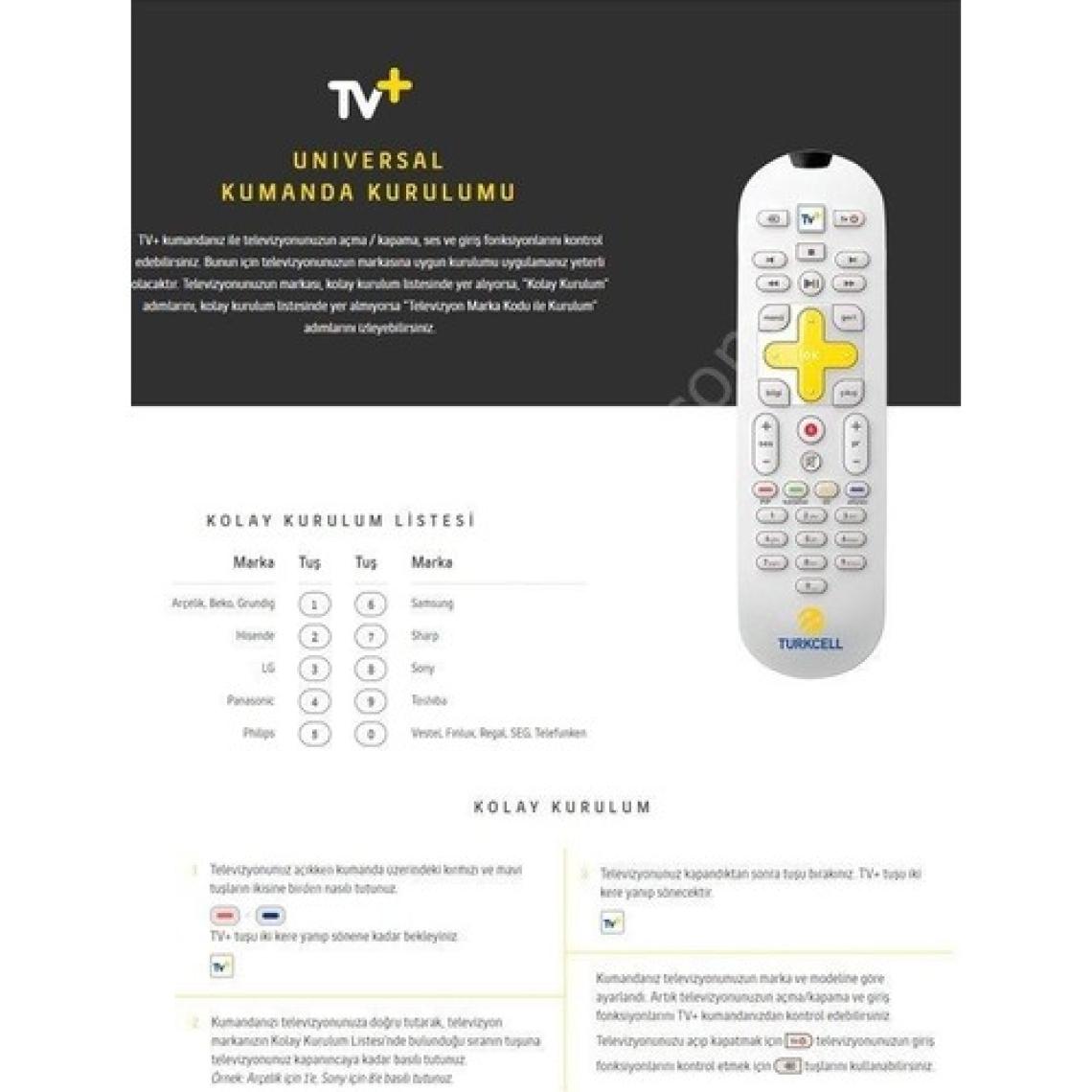 Electroon Turkcell Tv+ Plus Klavyesiz Kumanda