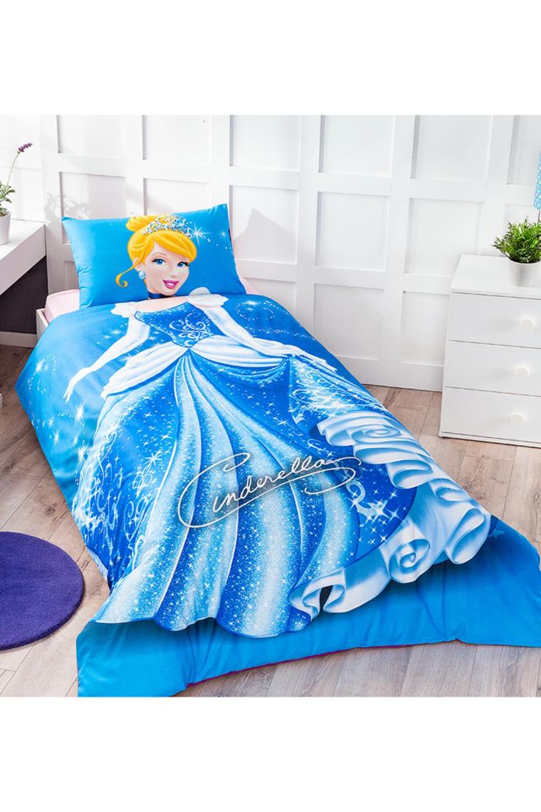 Princess Cindirella - Rapunzel Tek Kişilik Disney Lisanslı Çocuk Nevresim Takımı Mavi Çift T