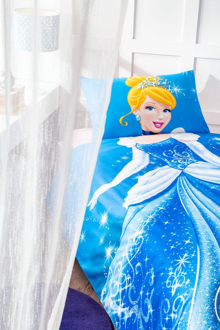 Princess Cindirella - Rapunzel Tek Kişilik Disney Lisanslı Çocuk Nevresim Takımı Mavi Çift T