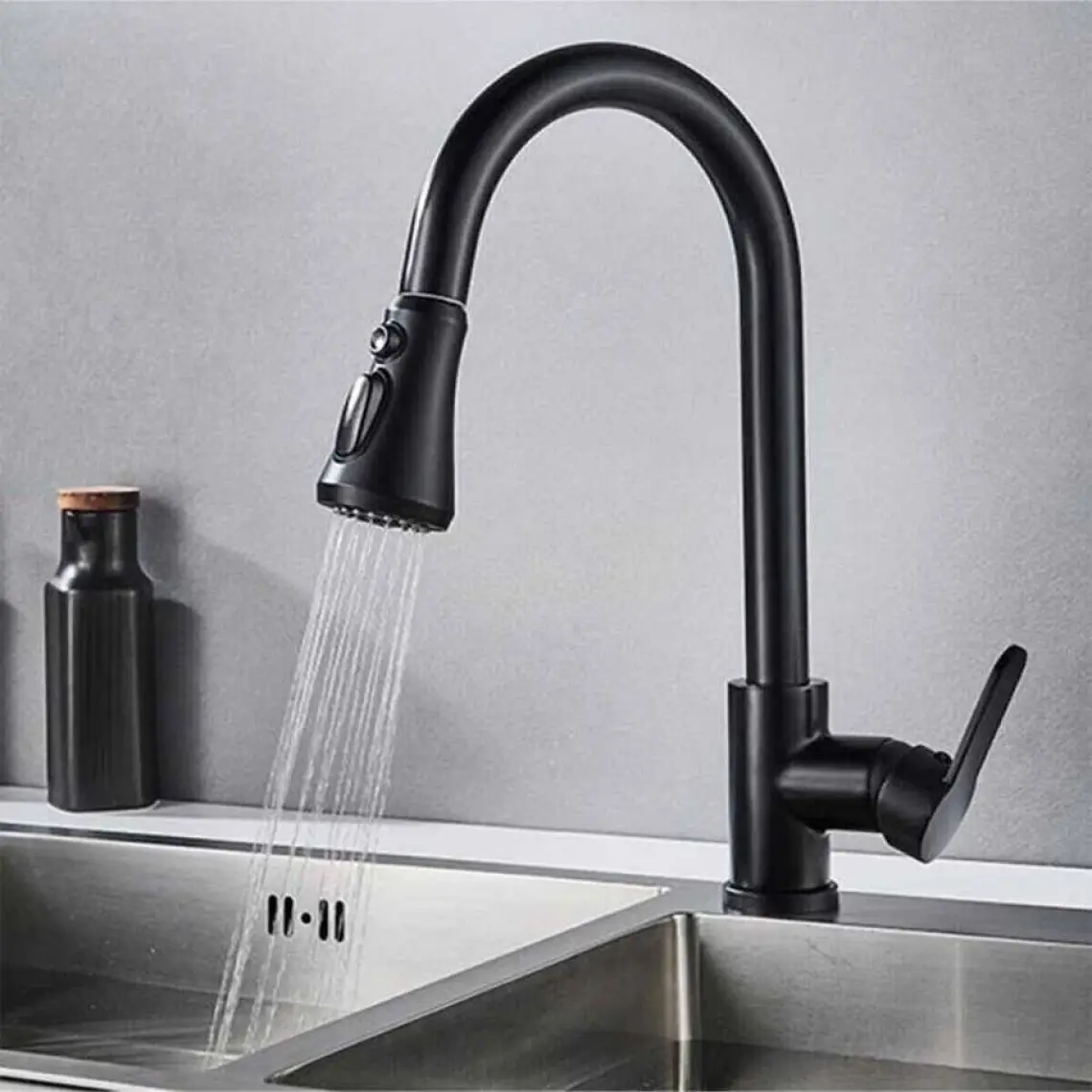 Fleko Flora Spiralli Siyah Mutfak Eviye Bataryası KS10S01-C