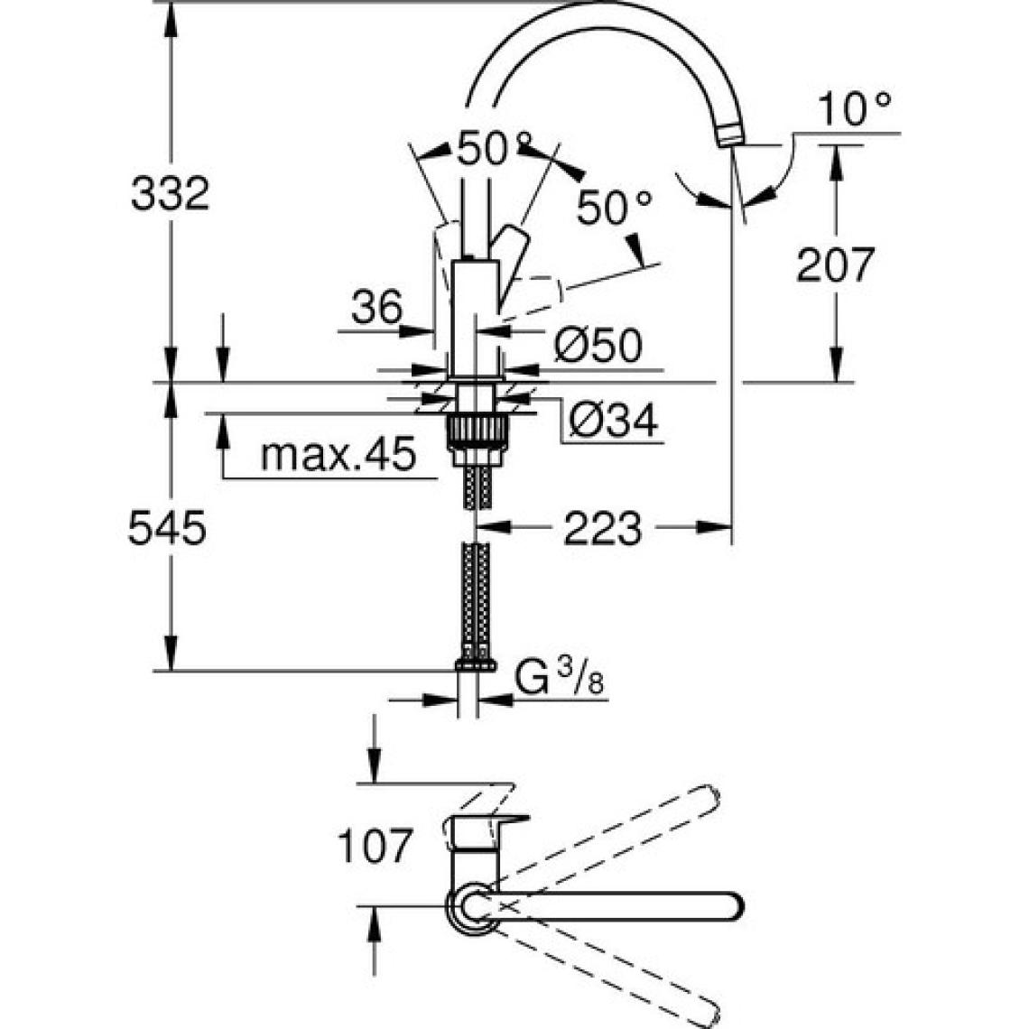 Grohe Bauedge Tek Kumandalı Eviye Bataryası 31367001