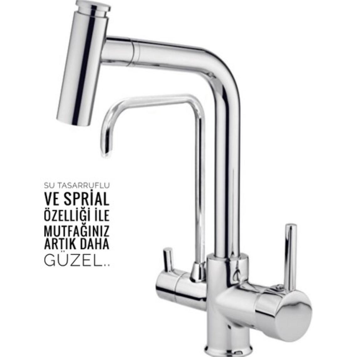 Truva Frezya Arıtma Çıkışlı Evye Batarya Mina Kollu