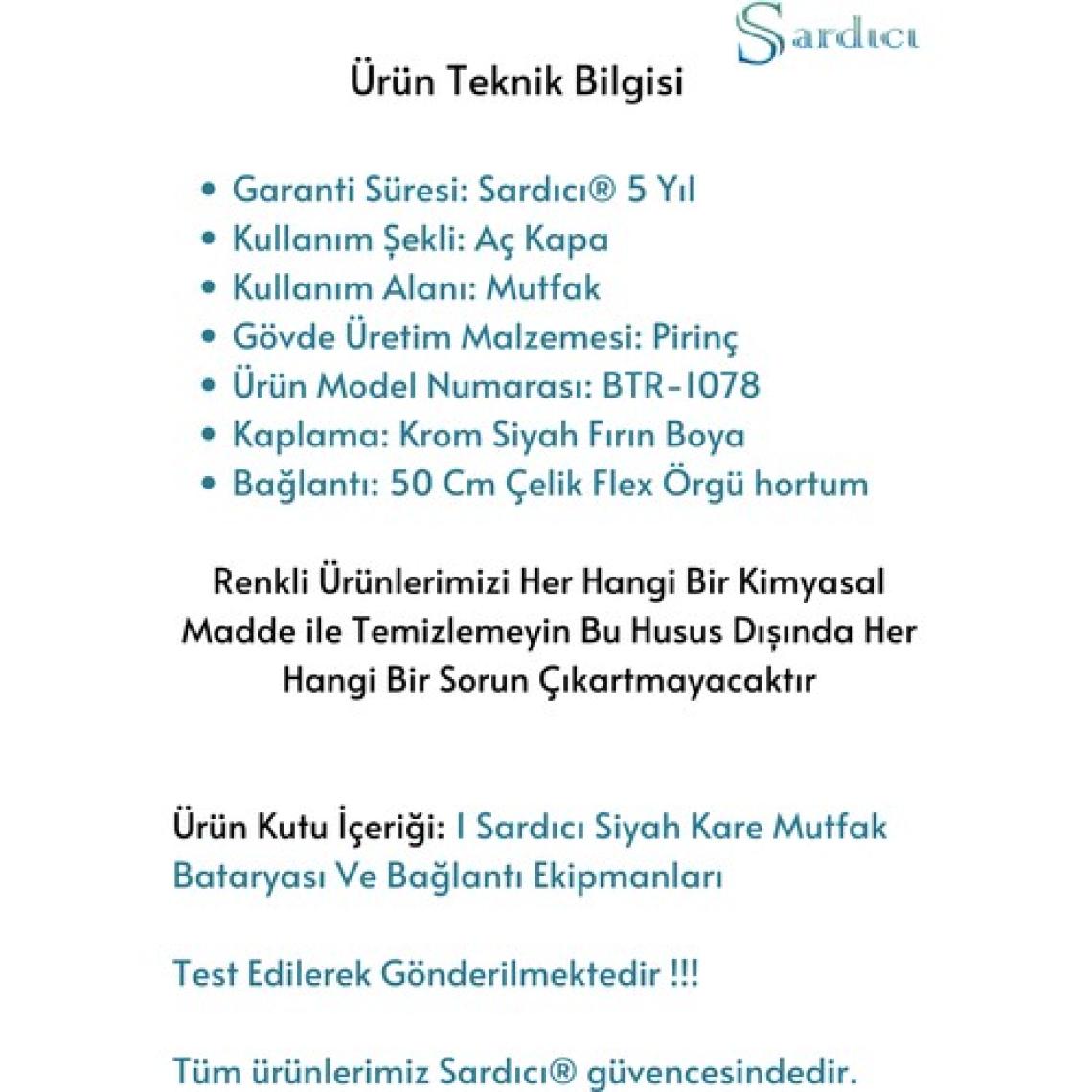 Sardıcı Siyah Yüksek Gövde Mutfak Bataryası Sıcak Soğuk Çift Su Girişli Kare Mutfak Bataryası