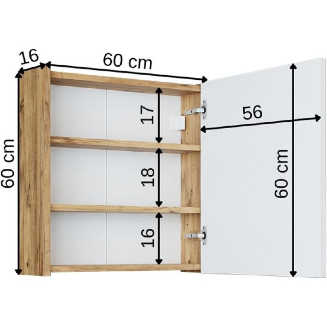 Banos Banyo Roomart Ad7 Kulpsuz Tek Kapaklı Ahşap-Mat Beyaz Mdf 60 cm Aynalı Banyo Üst Dolabı BANOS1753