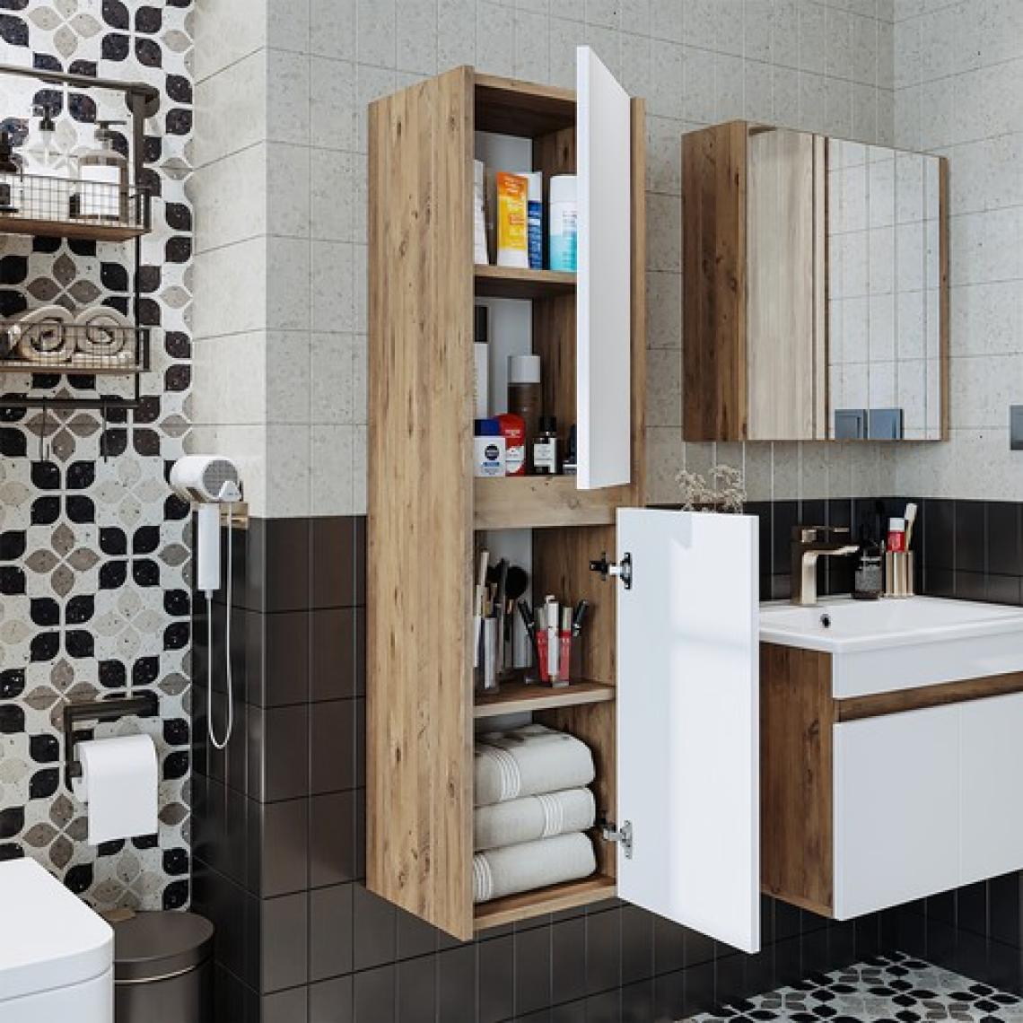 Banos Banyo Roomart Bd2 Ayaksız 2 Kapaklı Ahşap-Mat Beyaz 130 x 35 cm Banyo Boy Dolabı BANOS1755
