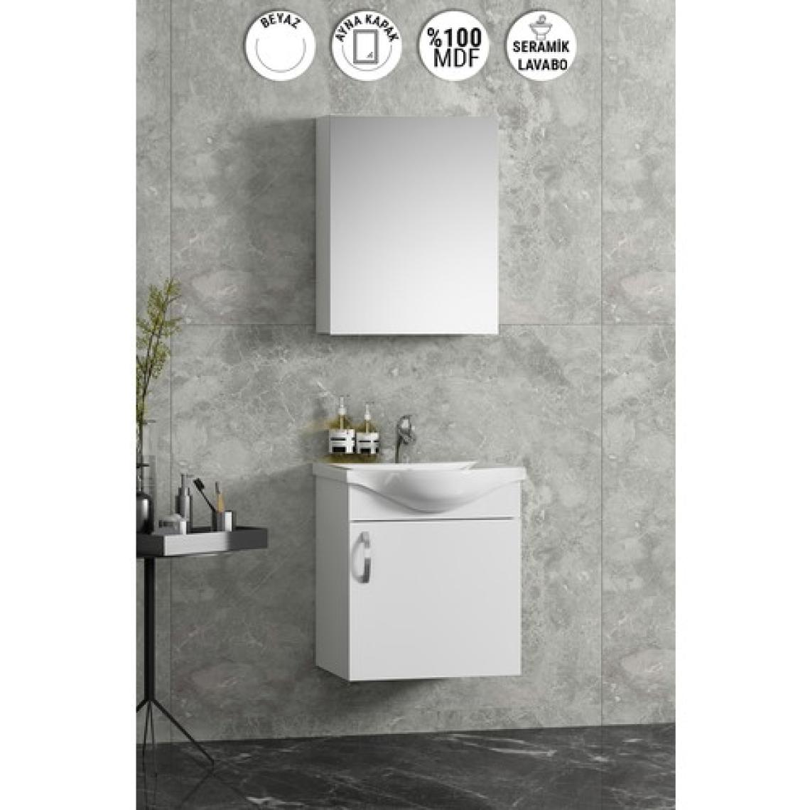 Özceden Yıldız Asma 45 cm Beyaz Mdf Seramik Lavabolu Asma Banyo Dolabı Takımı
