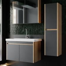 Karen Banyo Dallas 80 cm Lavabolu Aynalı Banyo Dolabı Lavabo Dahil Boy Dolabı Dahil S.meşe-Antrasit