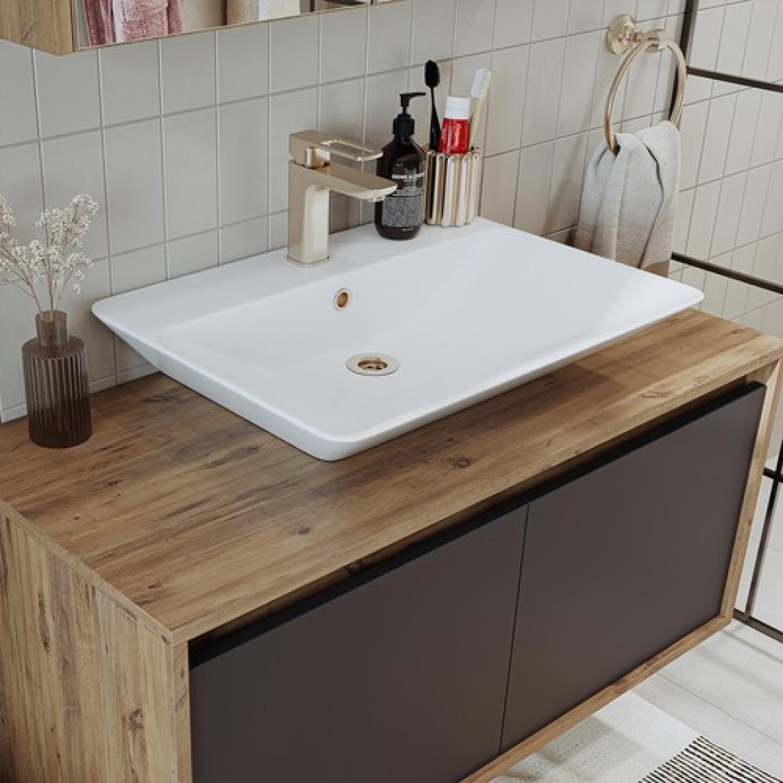 Banos Banyo Roomart Tm7.2 Lavabolu Ahşap-Antrasit Mdf 100 cm Banyo Dolabı + Aynalı Banyo Üst Dolabı BANOS1709
