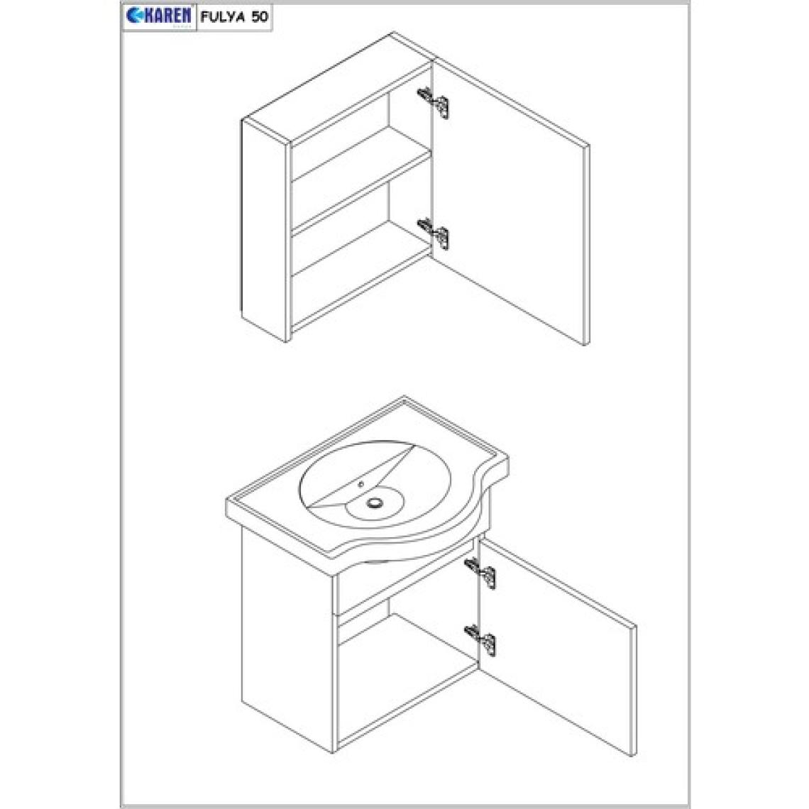 Karen Banyo Fulya 50 cm Mdf Lavabolu Aynalı Banyo Dolabı Seti Seramik Lavabo Dahil Beyaz Mdf