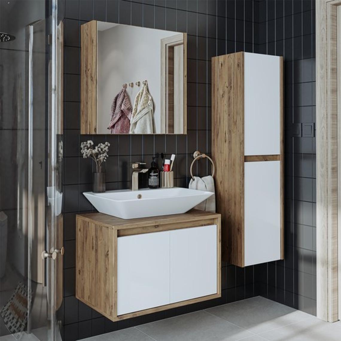 Banos Banyo Roomart tm7.3 Lavabolu Ahşap-Mat Beyaz Mdf 65 cm Banyo Dolabı+Aynalı Banyo Üst Dolap+Banyo Boy Dolabı