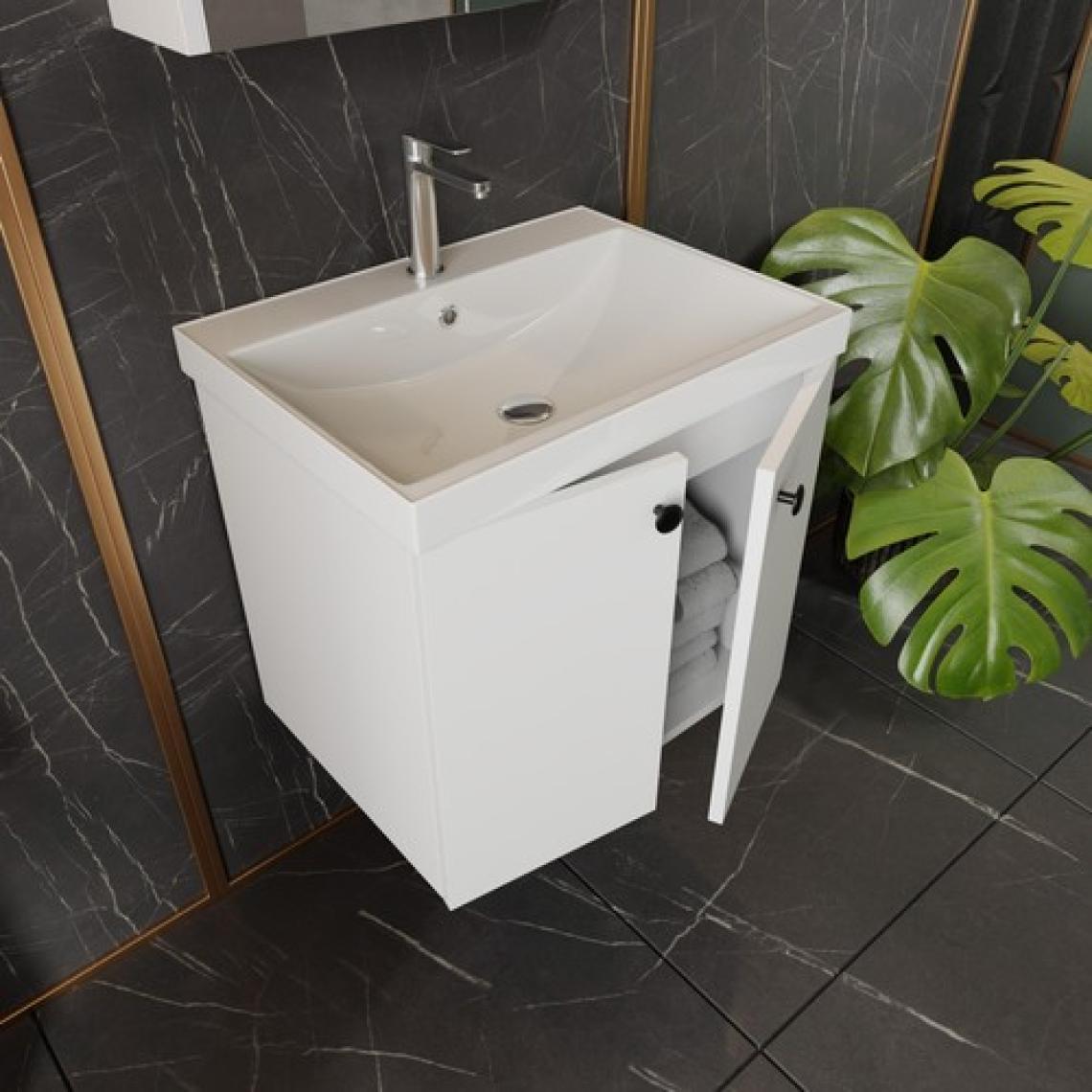 Karen Banyo Mimoza 60 cm Mdf,lavabolu,aynalı Banyo Dolabı Seti,seramik Lavabo Dahil Beyaz Mdf