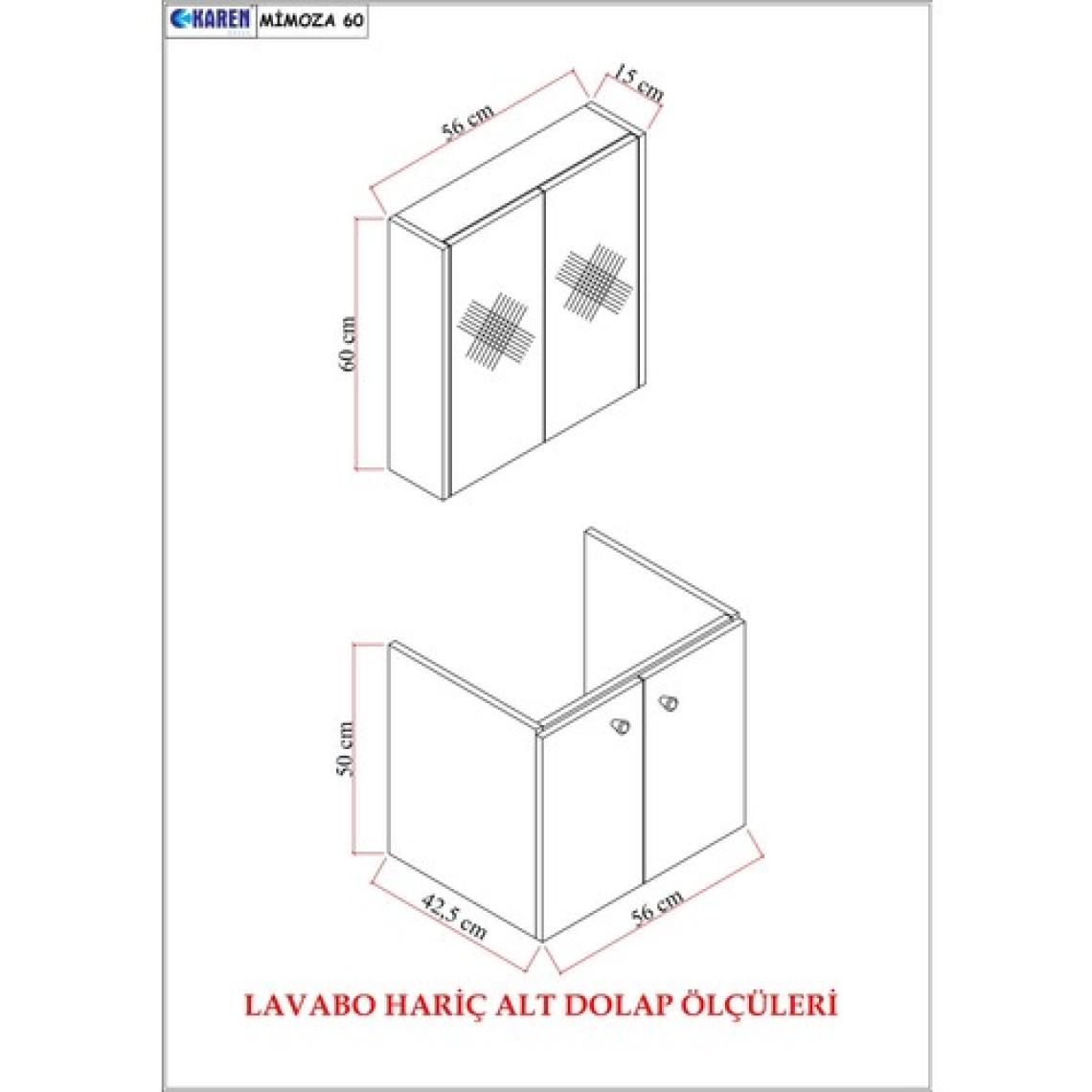 Karen Banyo Mimoza 60 cm Mdf,lavabolu,aynalı Banyo Dolabı Seti,seramik Lavabo Dahil Beyaz Mdf