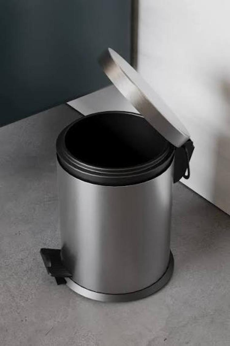 Zift Unique Paslanmaz Çelik Çöp Kovası-5 Litre Satine Yüzey & Pedal & Amortisör ve Iç Kovalı Çöp Kutusu