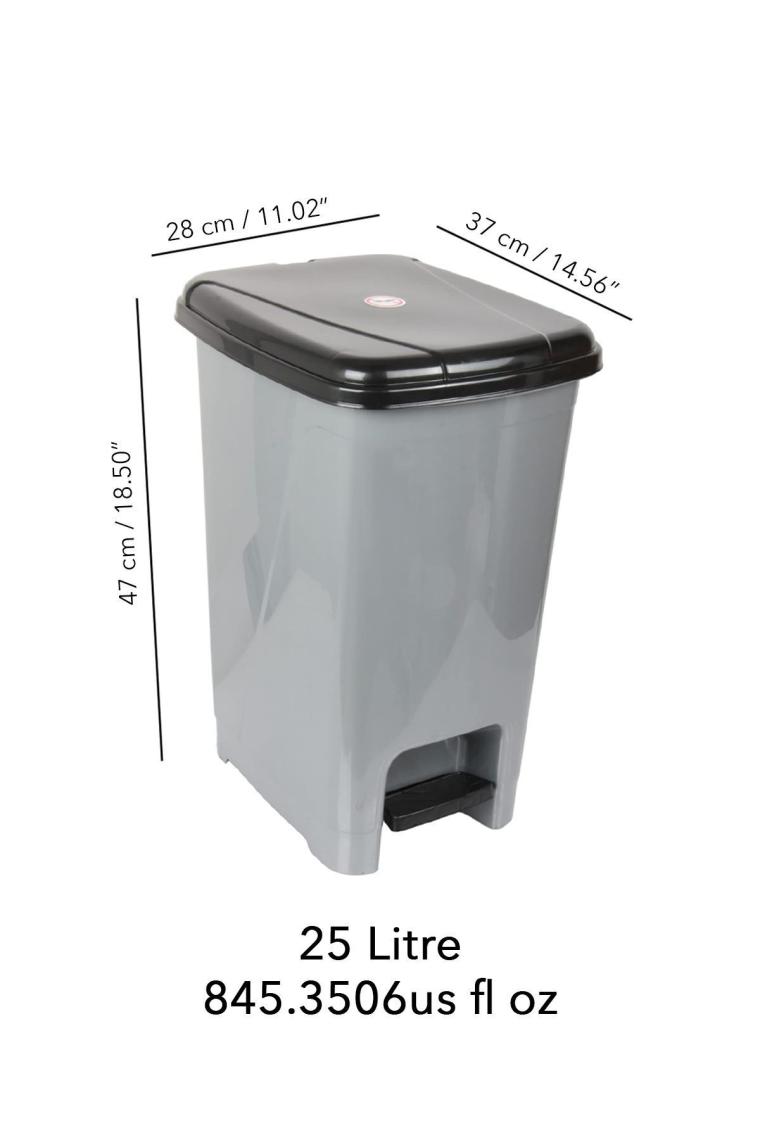 Pedallı Gri Banyo Mutfak Çöp Kovası Siyah Kapaklı Slim Pedallı Çöp Kovası 25Litre