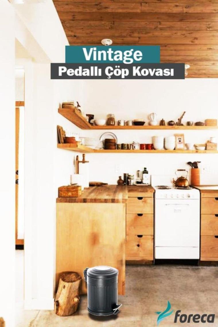 Foreca Vintage Çizgili Çöp Kovası 5 lt Siyah