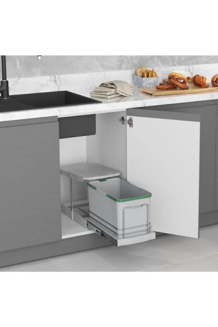 Starax S-2573-G Teleskopik Raylı Plastik Gövde Çöp Kovası Gri 16 Lt