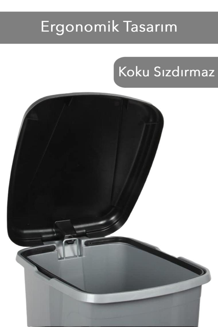 Pedallı Gri Banyo Mutfak Çöp Kovası Siyah Kapaklı Slim Pedallı Çöp Kovası 8 Litre