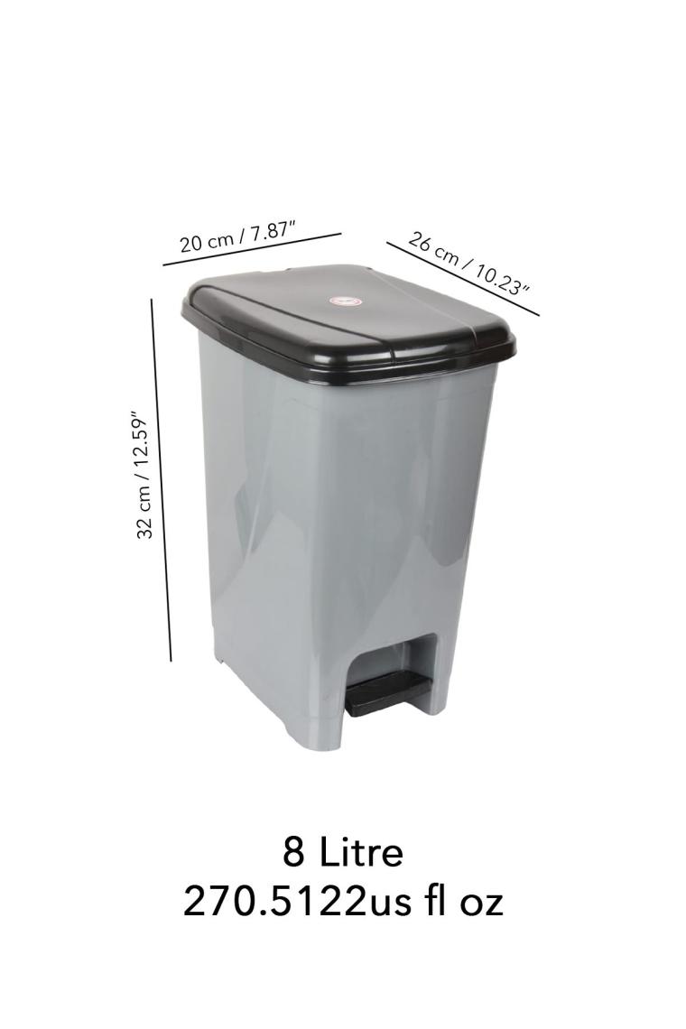 Pedallı Gri Banyo Mutfak Çöp Kovası Siyah Kapaklı Slim Pedallı Çöp Kovası 8 Litre