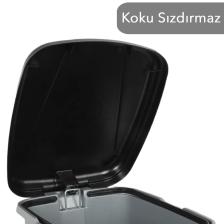 Pedallı Gri Banyo Mutfak Çöp Kovası Siyah Kapaklı Slim Pedallı Çöp Kovası 8 Litre