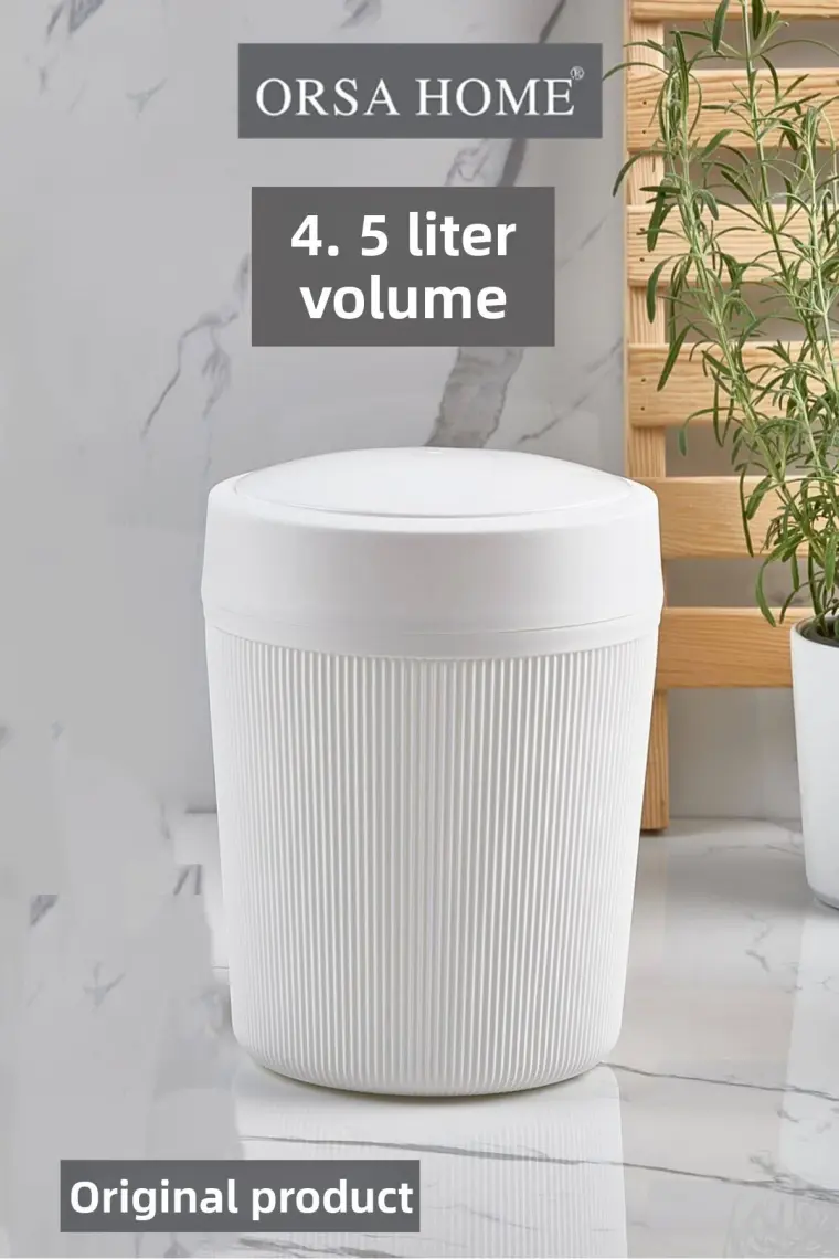 Orsa Home 4.5 Lt Beyaz Çizgi Desen Banyo, Mutfak, Ofis Çöp Kovası