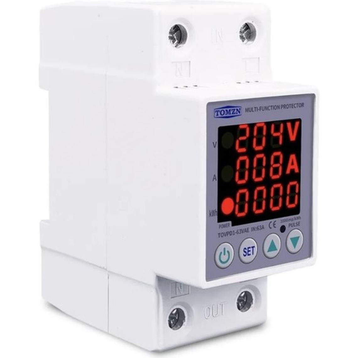 Tomzn Gerilim Koruma Rölesi Yüksek Alçak Voltaj Akım Koruma 63A Dahili Kontaktör Voltmetre Ampermetre ve Enerji Ölçerli
