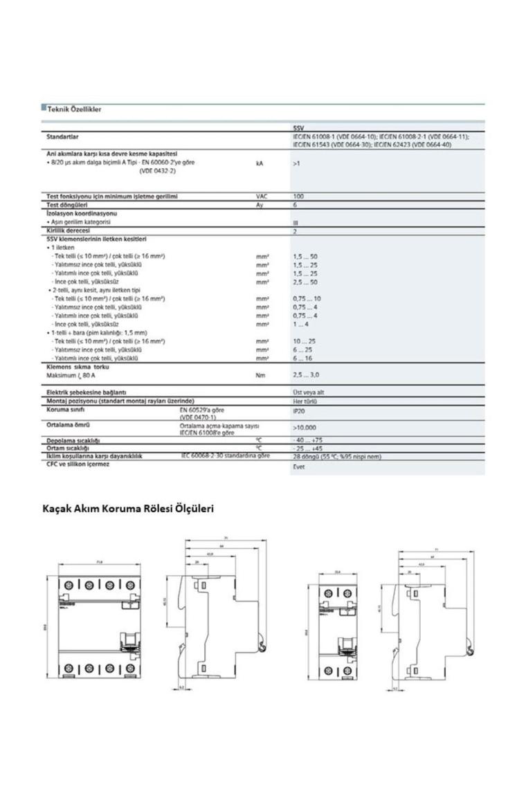 5sv4314-0 40a 30ma 230v (faz+nötr) Kaçak Akım Koruma Rölesi