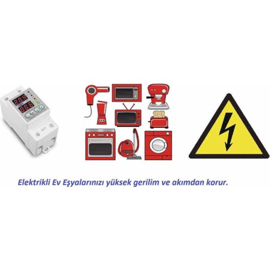 Tomzn Voltaj ve Akım Koruma Rölesi Monofaz 63A Yüksek Alçak Gerilim Akım Koruyucu Elektrik Bekçisi