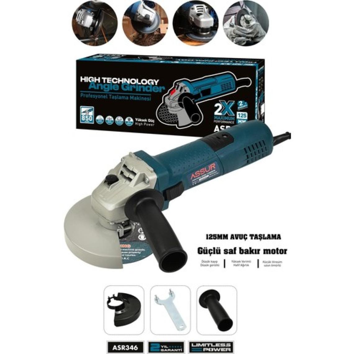 Assur 850W Avuç Taşlama Makinesi 125mm Bakır Sargılı Spiral