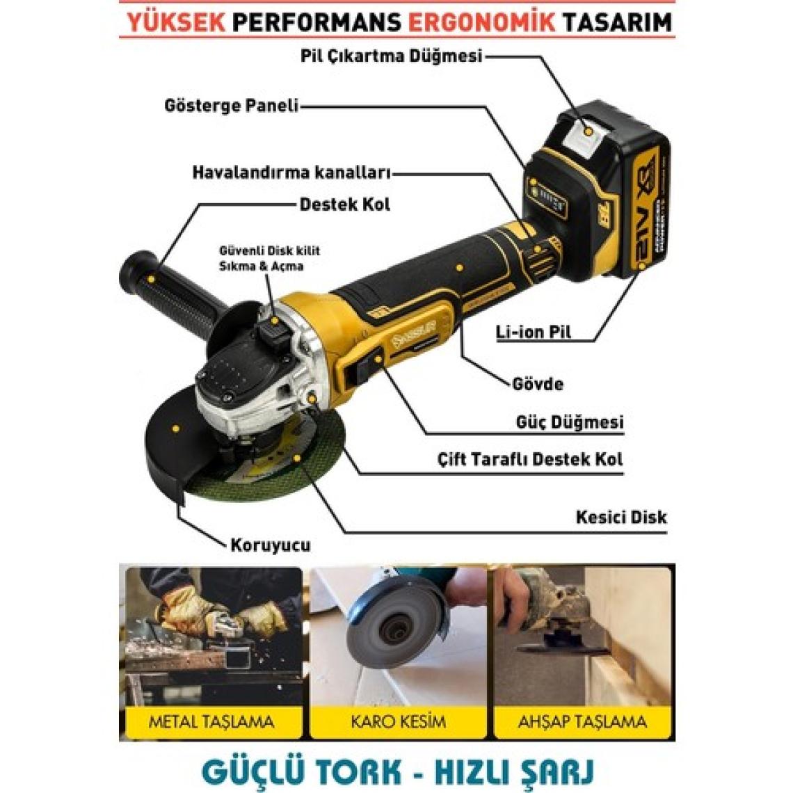 Assur 21V Çift Akülü Kömürsüz Şarjlı 125mm Avuç Taşlama