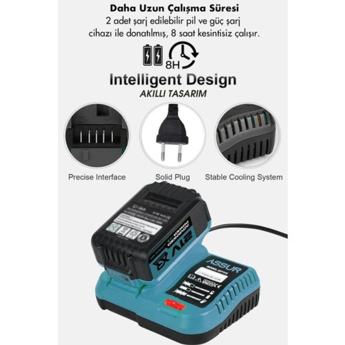 Assur 21V Çift Akülü 125mm Kömürsüz Şarjlı Taşlama