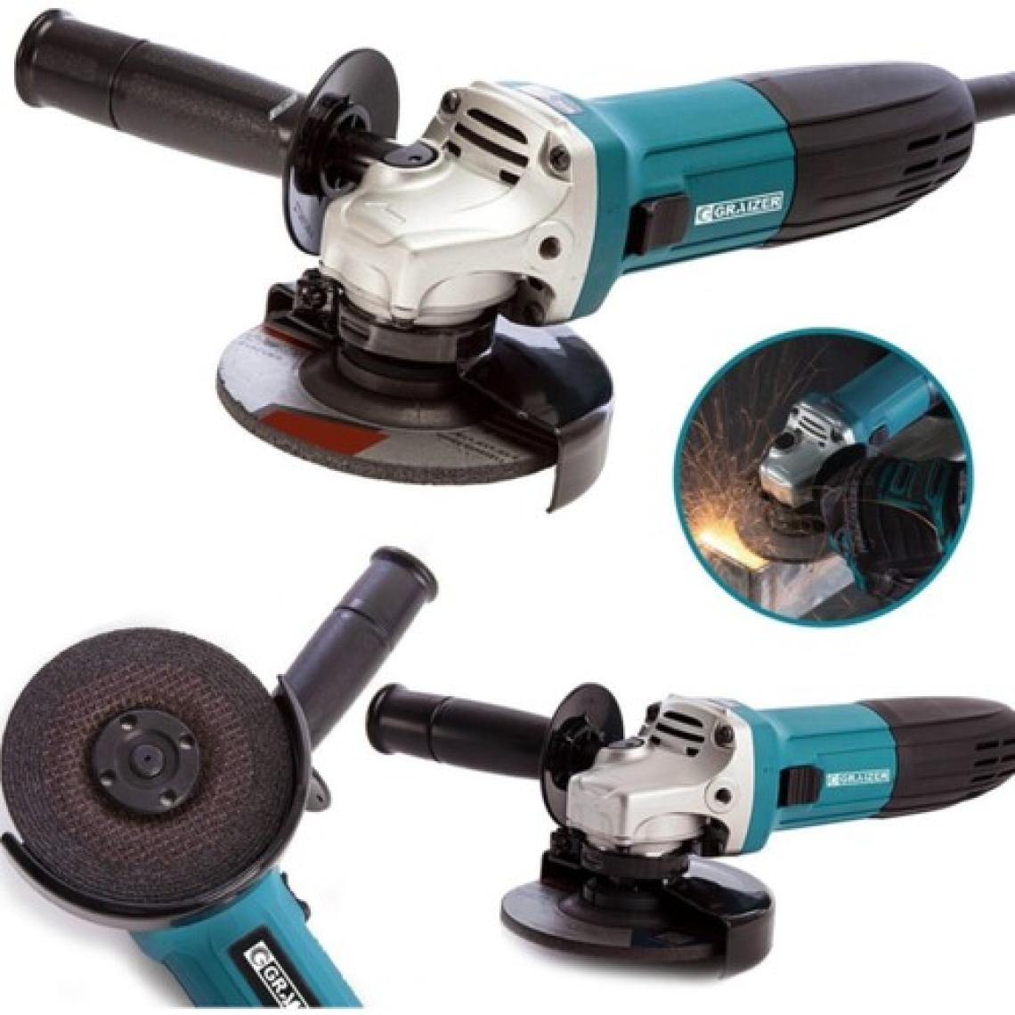Graizer Alman 2000 Watt Professional Sjs Çift Metal Şanzuman Avuç Içi Taşlama Makinesi 125 mm Mavi