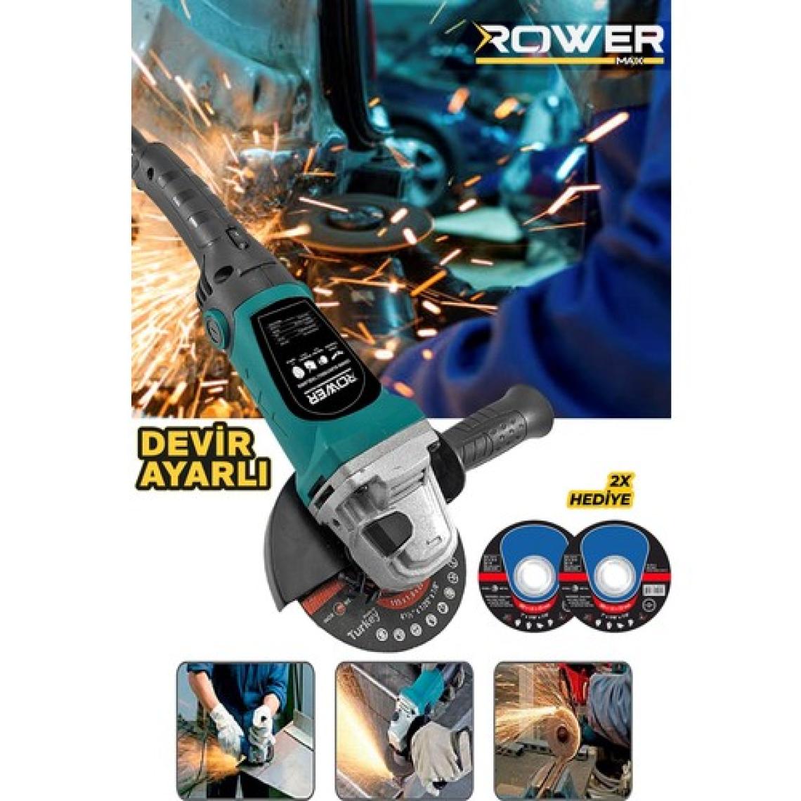 Rower RWRX-3803 3500 W Devir Ayarlı Spiral Taşlama Makinası Avuç Içi Taşlama 125 mm 2 Adet Diskli