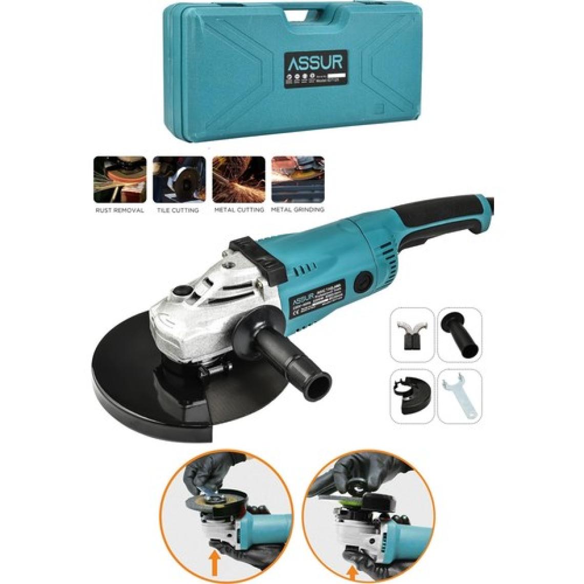 Assur 2200W Metal Şanzıman 230mm Büyük Spiral Taşlama Çantalı