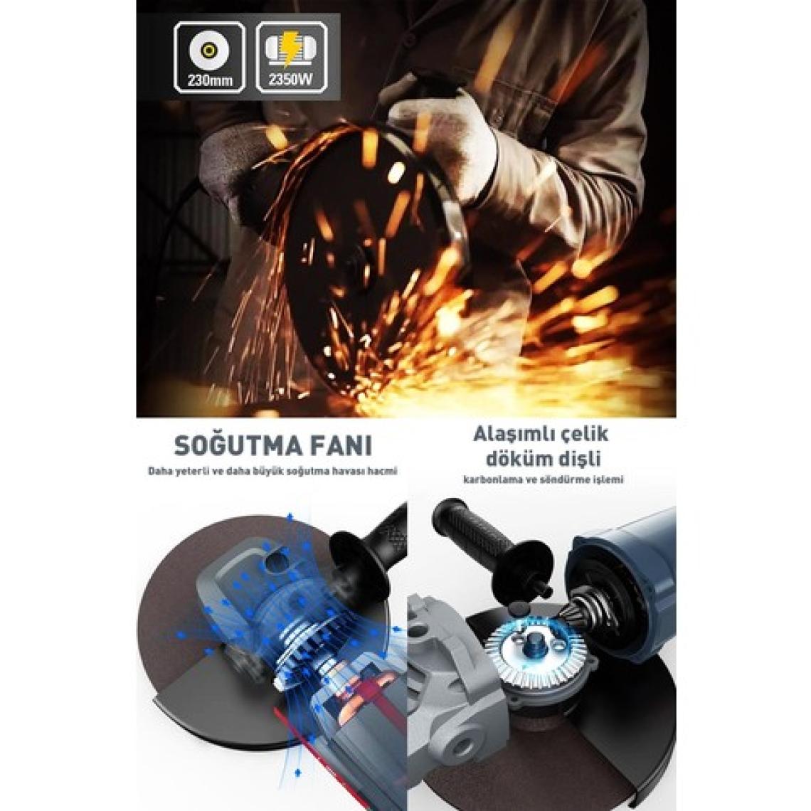 Assur 2200W Metal Şanzıman 230mm Büyük Spiral Taşlama Çantalı