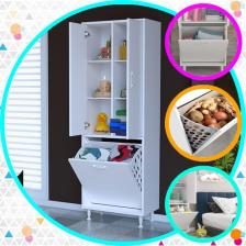 Yeni Inci 57X165 cm Üç Kapaklı Çok Amaçlı Kirli Çamaşır Sepetli Banyo Dolabı