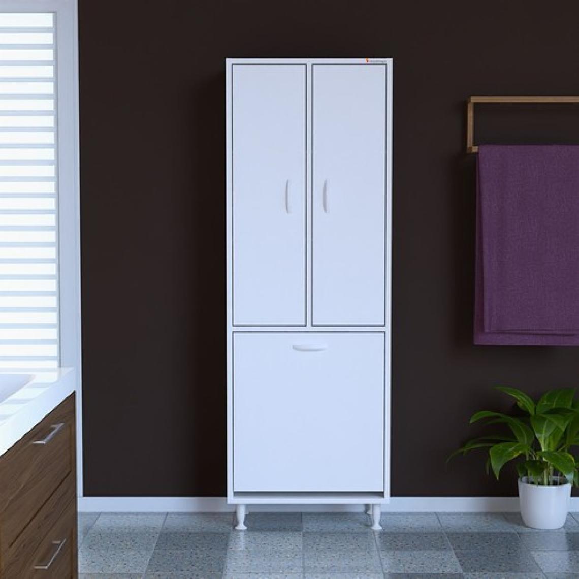 Yeni Inci 57X165 cm Üç Kapaklı Çok Amaçlı Kirli Çamaşır Sepetli Banyo Dolabı