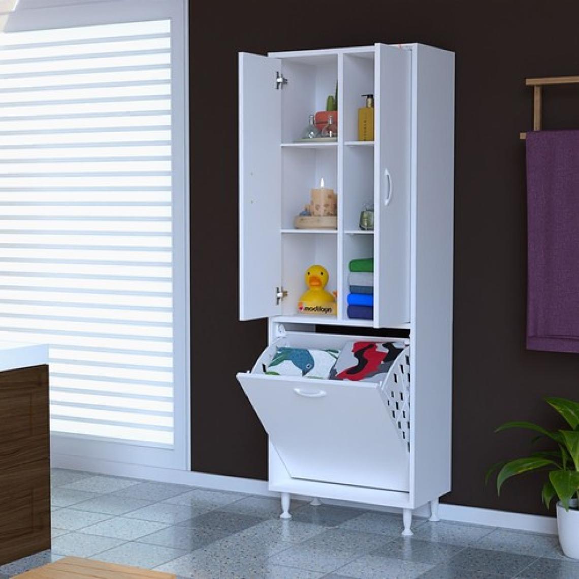 Yeni Inci 57X165 cm Üç Kapaklı Çok Amaçlı Kirli Çamaşır Sepetli Banyo Dolabı