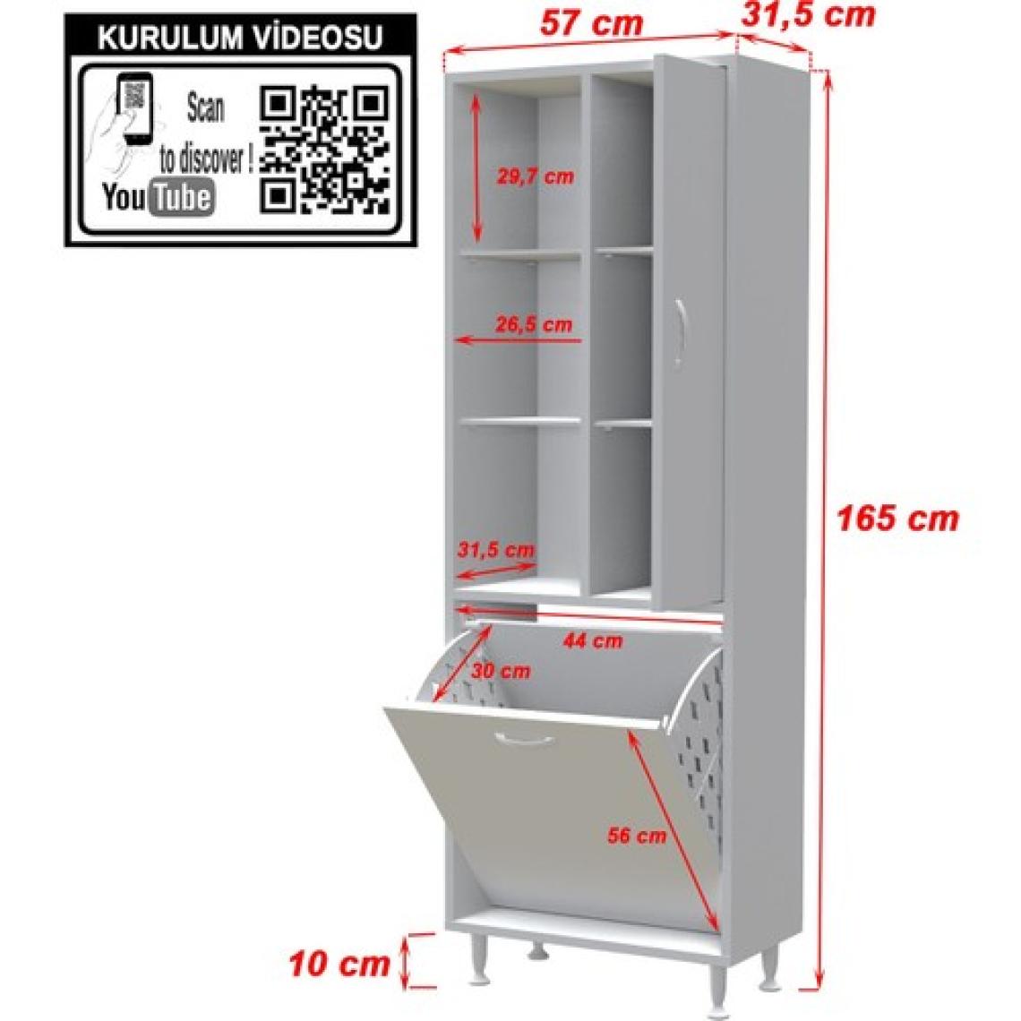 Yeni Inci 57X165 cm Üç Kapaklı Çok Amaçlı Kirli Çamaşır Sepetli Banyo Dolabı