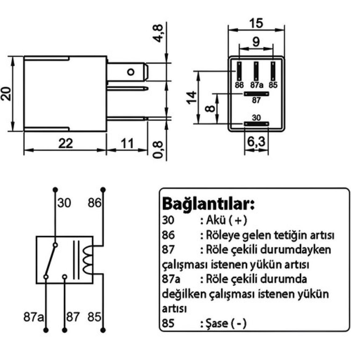 Üstün Mikro Röle 12V 40A 5p 5 Fişli Terminalli Dirençli Çift Platin
