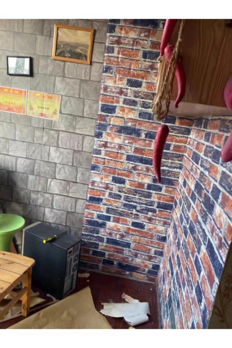 Nw61 Kırmızı Mavi Tuğla Desen Kendinden Yapışkanlı Duvar Paneli