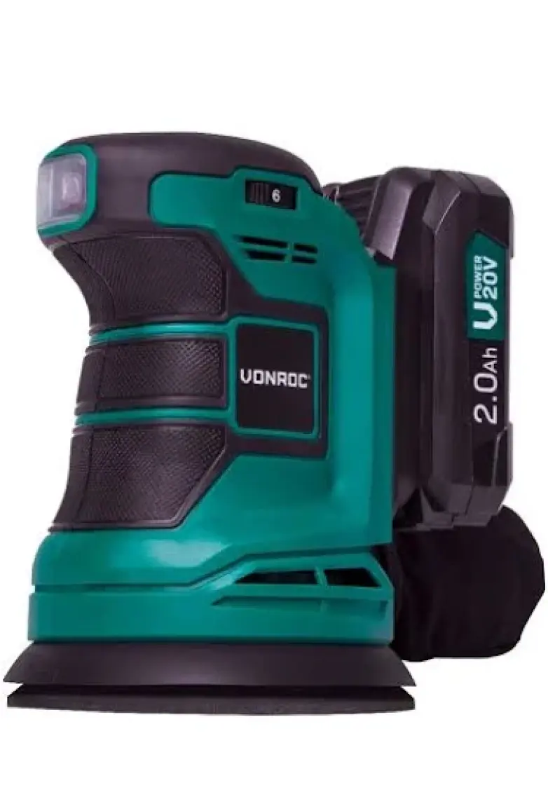 Vonroc Eksantrik Zımpara – Vpower 20V - Dahil. 2.0AH Akü ve Şarj Cihazı - Ø125MM - Toz Torbası ve 12 Adet Zımpara Kağıdı ile