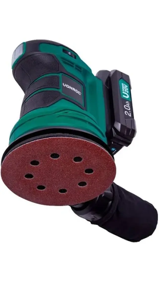 Vonroc Eksantrik Zımpara – Vpower 20V - Dahil. 2.0AH Akü ve Şarj Cihazı - Ø125MM - Toz Torbası ve 12 Adet Zımpara Kağıdı ile