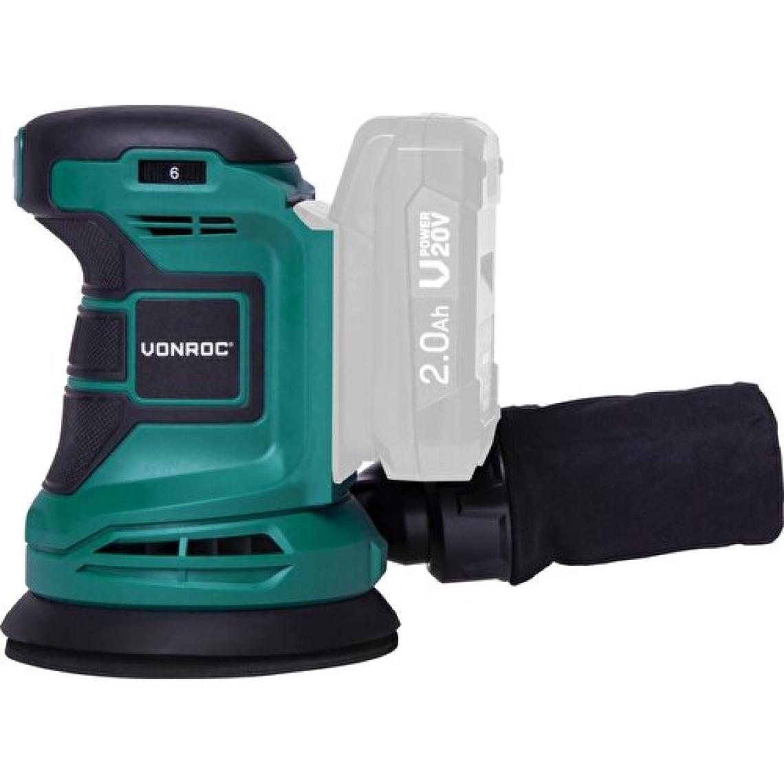 Vonroc Eksantrik Zımpara – Vpower 20V (Aküsüz) - Ø125MM - Toz Torbası ve 12 Adet Zımpara Kağıdı ile