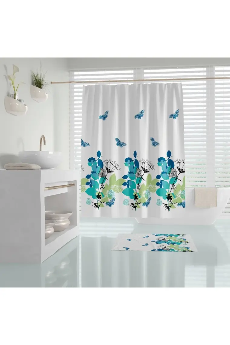 Pimtaş Troopikhome Banyo Perdesi Papatya Çiçek Desen Duş Perde Su Geçirmez Küvet Perde 180X200 Duş Perdesi 12 C-Halkalı 8441 Daisy